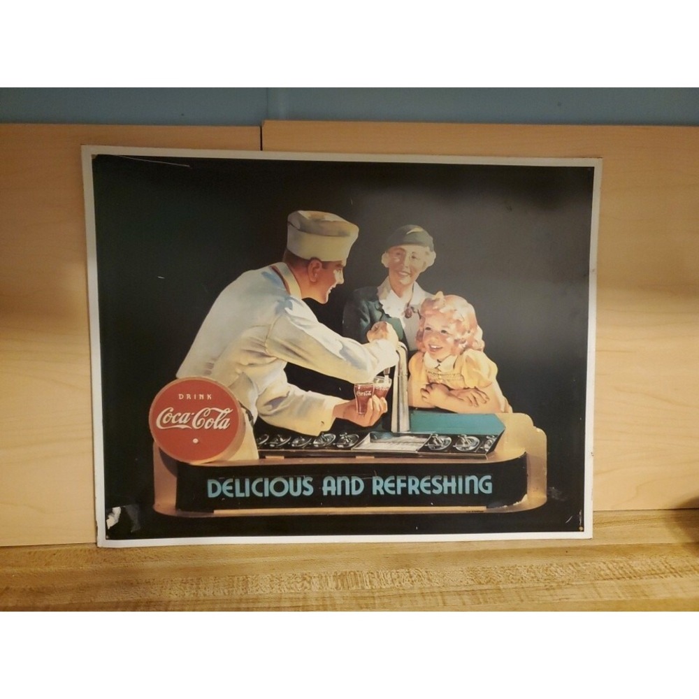 Vintage Drink Coca Cola Delicious And Refreshing Metal Sign Advertising Repo